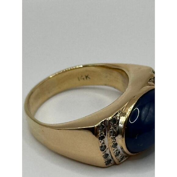 14K Yellow Gold Mens Ring with Diamond Chips / Star saphire stone Size 8.5 - Picture 5 of 6